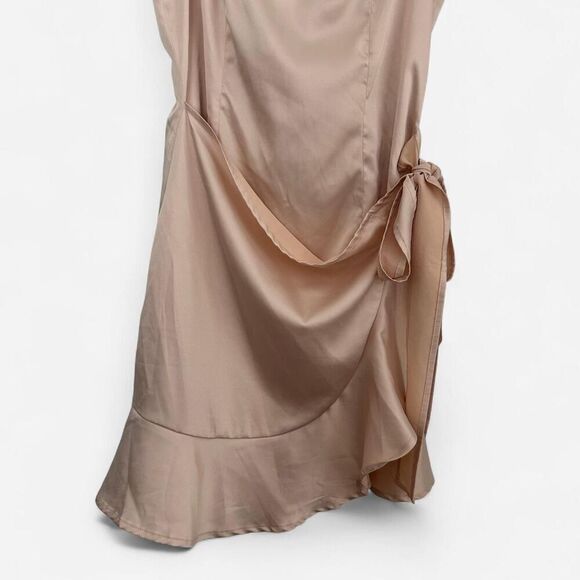 Princess Polly Cottage Hill Champagne Satin Wrap Mini Dress Ruffle Hem (Sz S/4) - Picture 6 of 8